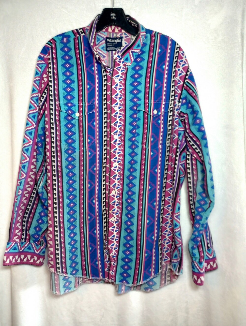 VTG Wrangler Brushpopper Teal Pink Aztec Western Rodeo Cowboy  17 x 35 Southern